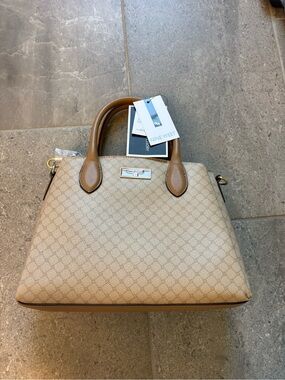 Nine West Beige and Tan Structured Satchel
